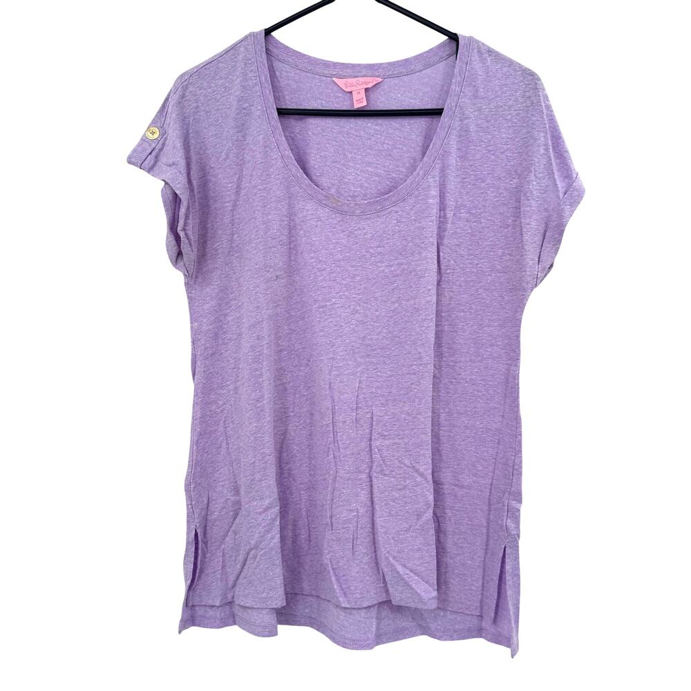 Lilly Pulitzer Size Medium Short Sleeve Tee T-Shirt Purple Linen Blend